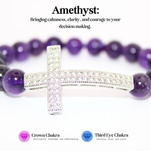 Amethyst Beaded Bracelet with Silver Cross
